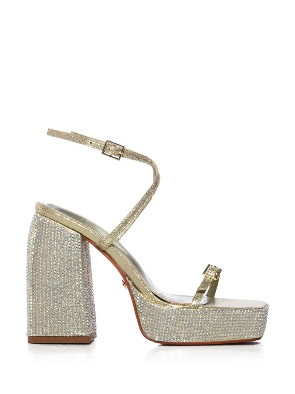 Crystal-Embellished Gold Lace-Up Platform Heels - Women